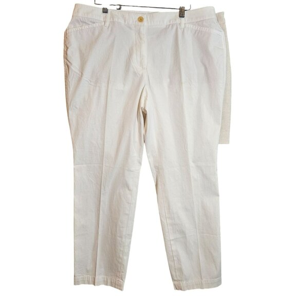 White Cotton-Blend Straight-Leg Womens Pants With Back & Side Pockets Button Clo - Picture 1 of 11